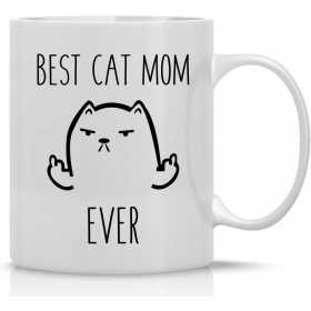 Cana alba din ceramica cu mesaj,pentru iubitorii de pisici,Best Cat Mom, model 8, 330 ml	